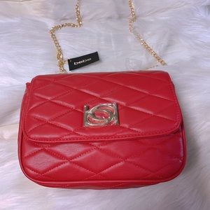 Bebe Red Clutch Purse with Gold Chain